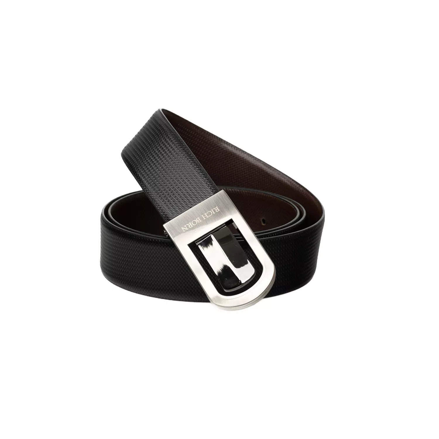 Richborn Italian Leather Reversible Belt with Press Buckle - Brown & Black | Luxurious Accessories
